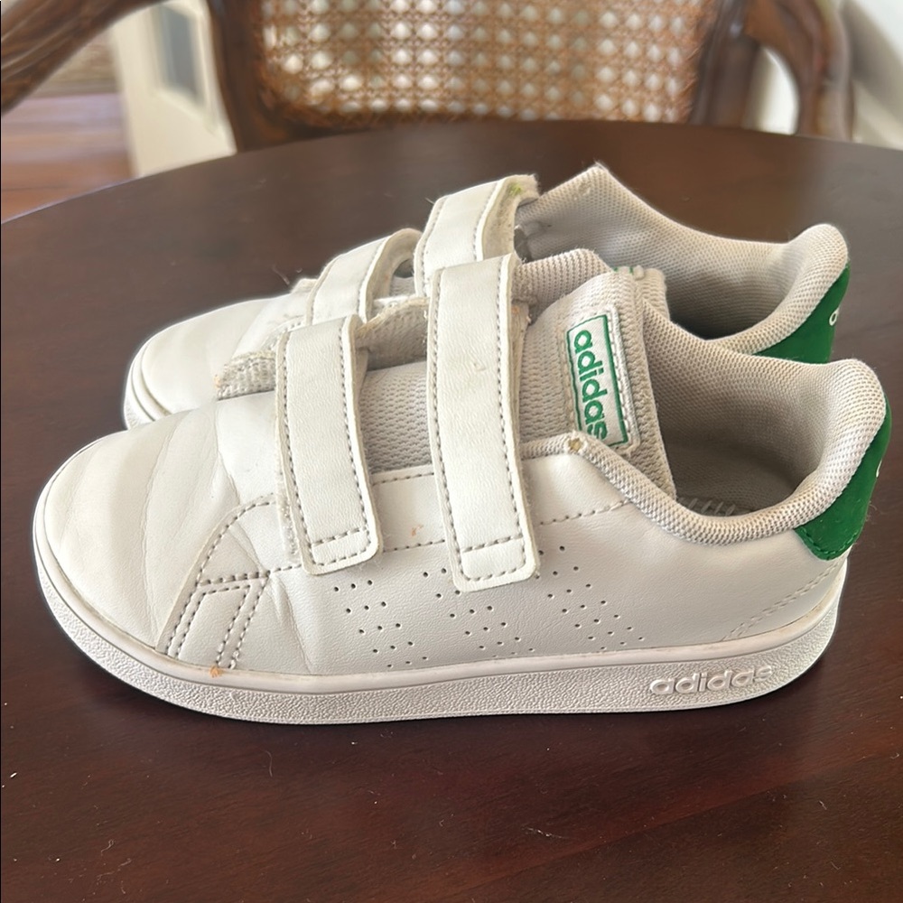 Adidas White and Green Velcro Sneakers
